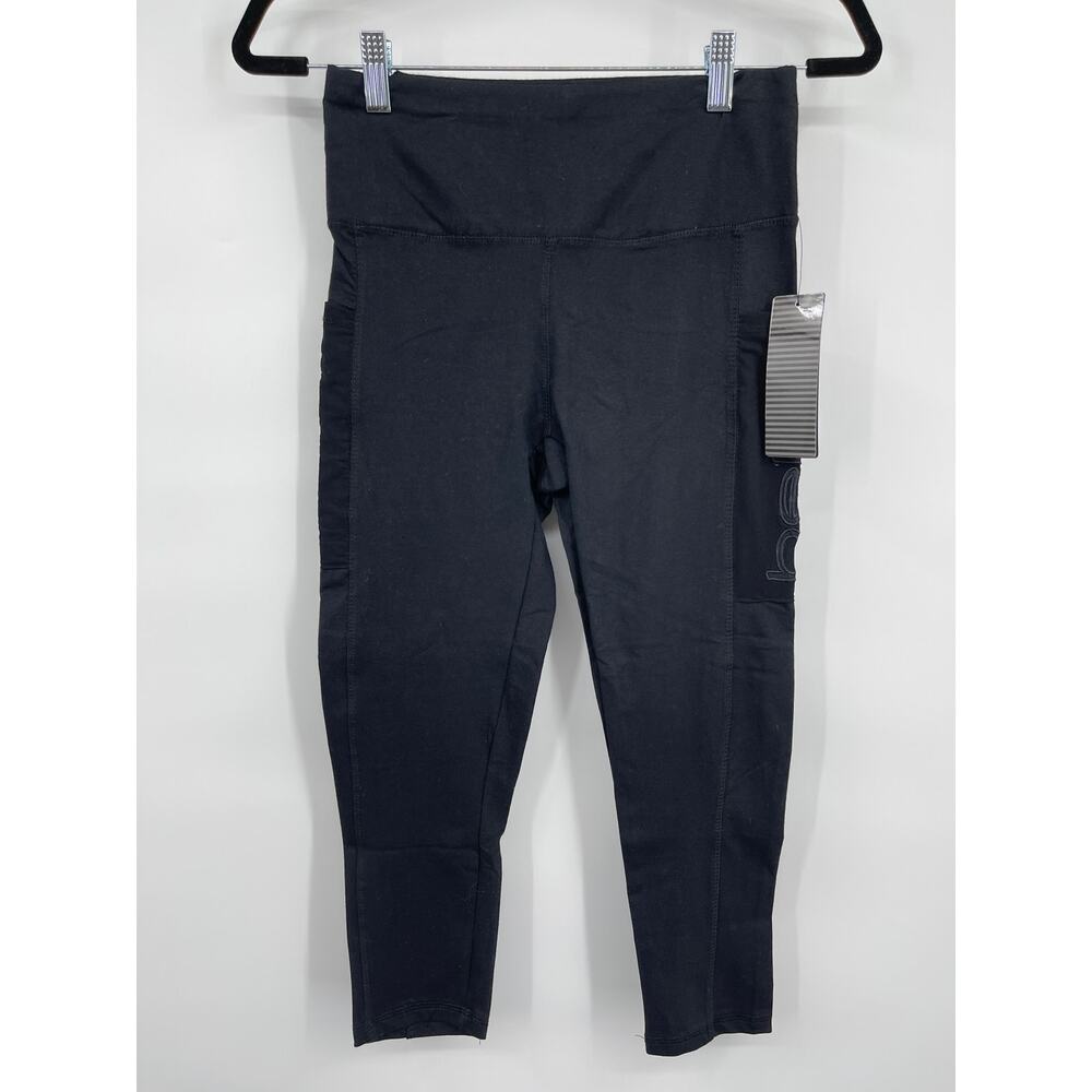 Bebe Sport Black Mesh Pocket Capri Workout Pants Leggings Womens NEW Small